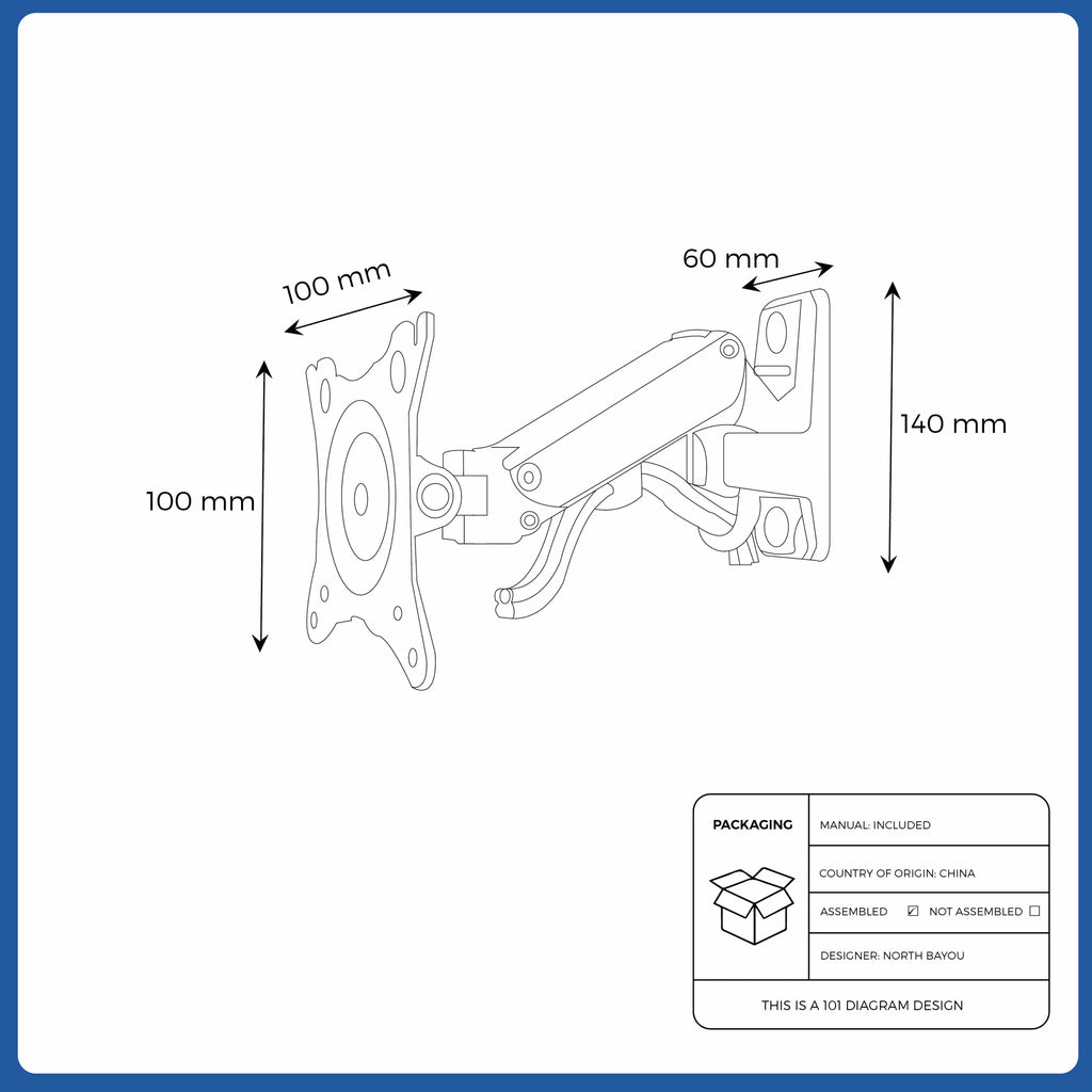 North Bayou F120 Gas Strut Flexi Wall Mount, 360° Rotation, Gas-Strut Support and Space-Saving Wall Installation