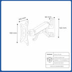 North Bayou F120 Gas Strut Flexi Wall Mount, 360° Rotation, Gas-Strut Support and Space-Saving Wall Installation