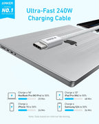 Anker Zolo 240W USB-C to USB-C Cable, Braided and Dirt-Free 1.8m (6ft) | White