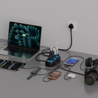 Powerology Holix GaN Multi-Port Power Station Grey angled view for fast USB charging