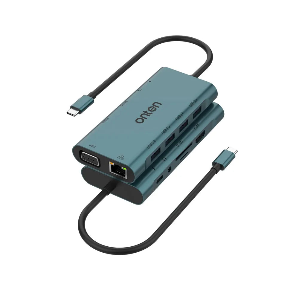 Onten 9591A USB-C 11in1 Hub Docking Station HDMI 4K30Hz VGA RJ45 3.5mm with Card reader