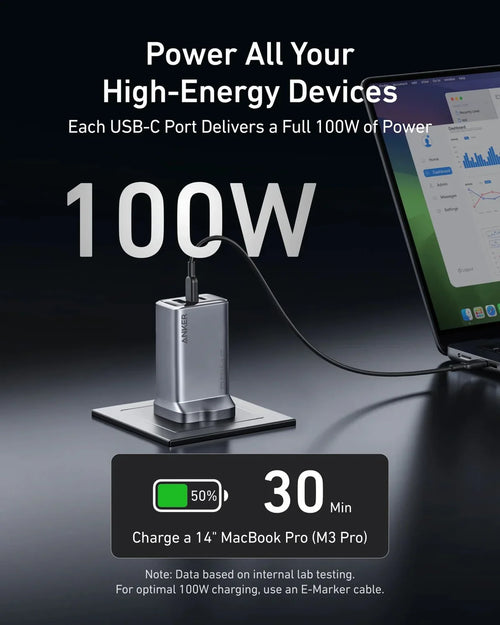 Anker Prime Ultra Fast Charger 100W 3 Ports GaN | Silver