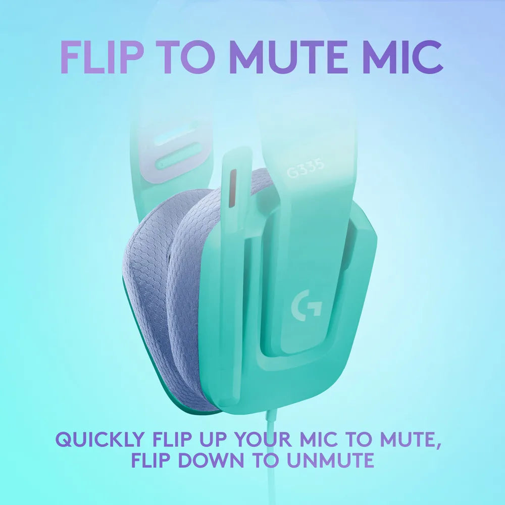 Logitech G335 Wired Gaming Headset – Mint – 3.5mm (Flip to Mute Mic}