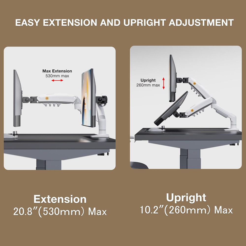 NB F80-XE Single Monitor 17″ – 32″ Arm Desk Mount Table Stand Full Motion Flat, 2-9 KG (White)