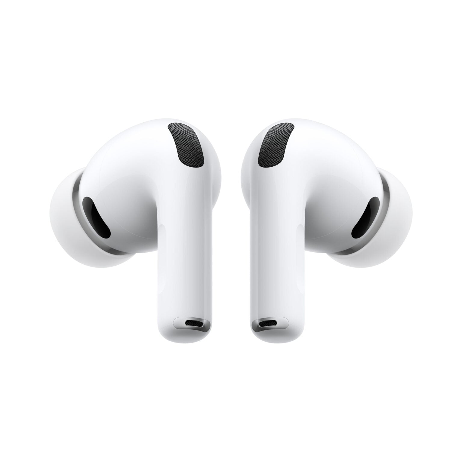 White wireless earbuds on a white background