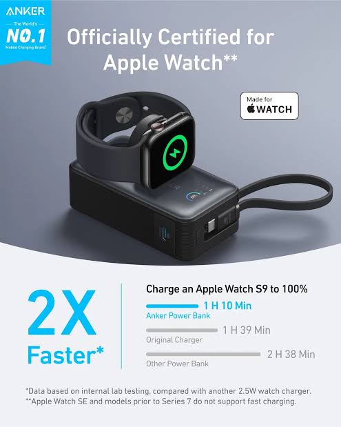 Anker MagGo power bank built-in Apple Watch charger detail