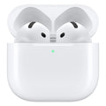 White wireless earbuds in a charging case on a white background