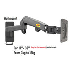 NB F150 Gas Spring Single Monitor 17″ – 35″ Full Motion Wall Arm Mount Bracket