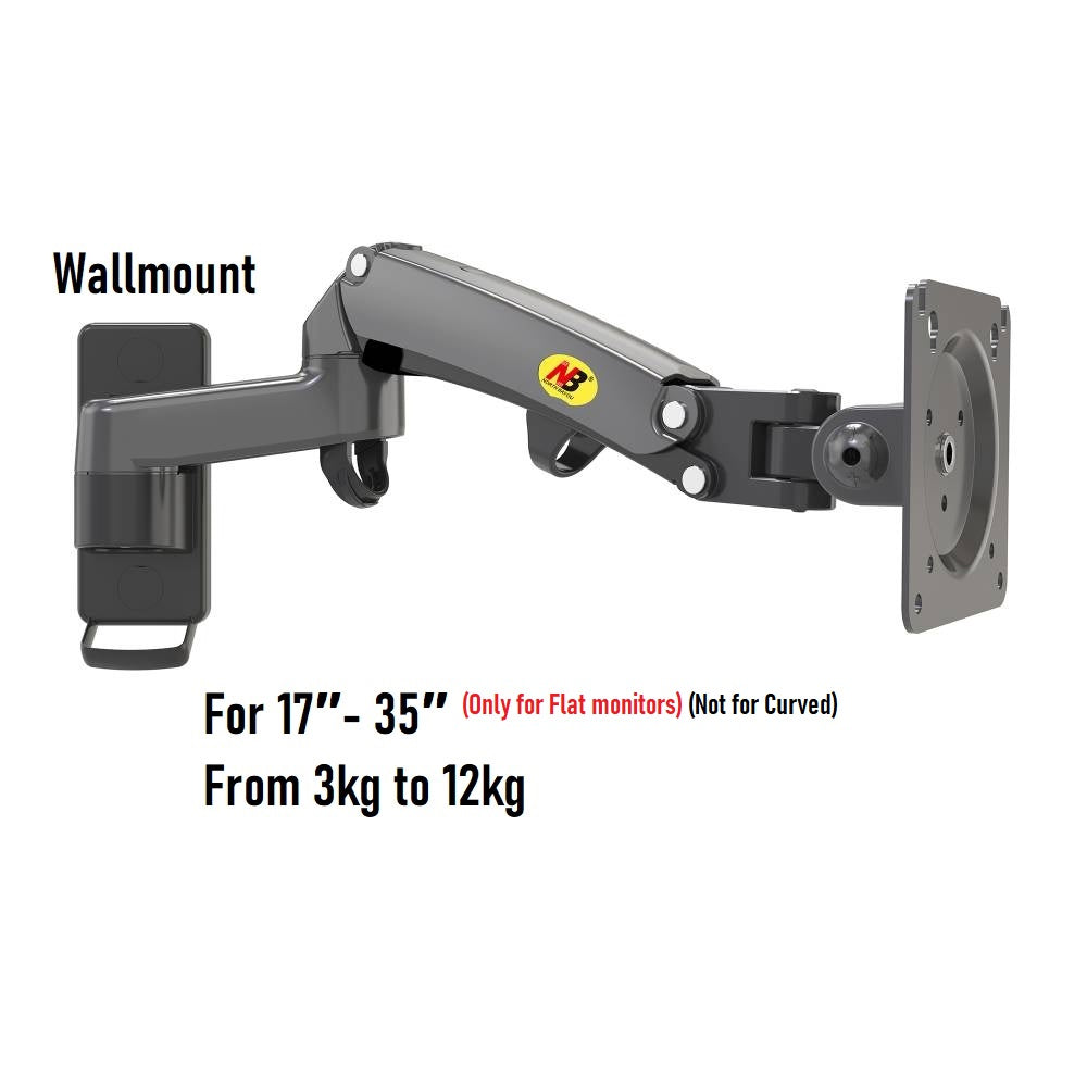 NB F150 Gas Spring Single Monitor 17″ – 35″ Full Motion Wall Arm Mount Bracket