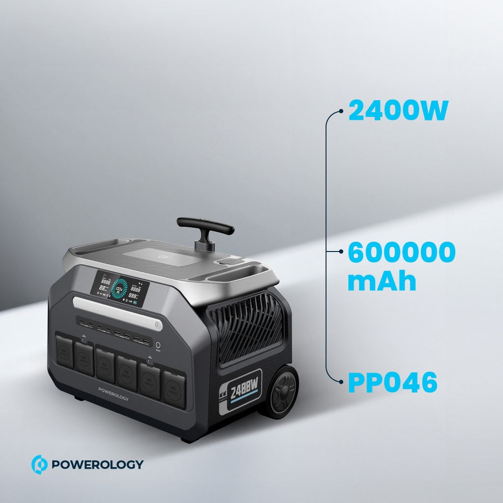 Powerology 2400W solar generator side profile