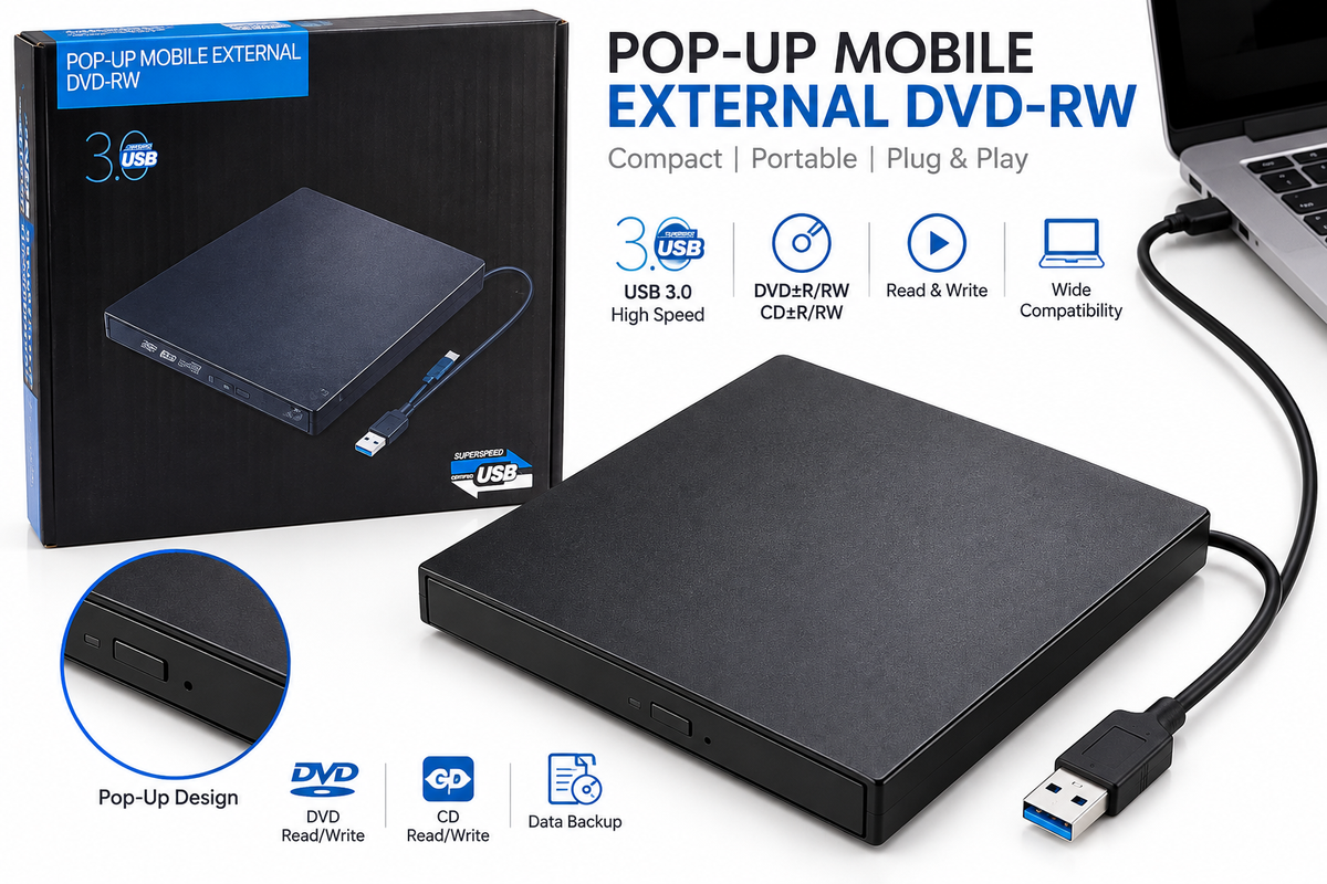 Pop-Up Mobile External DVD-RW Drive USB 3.0