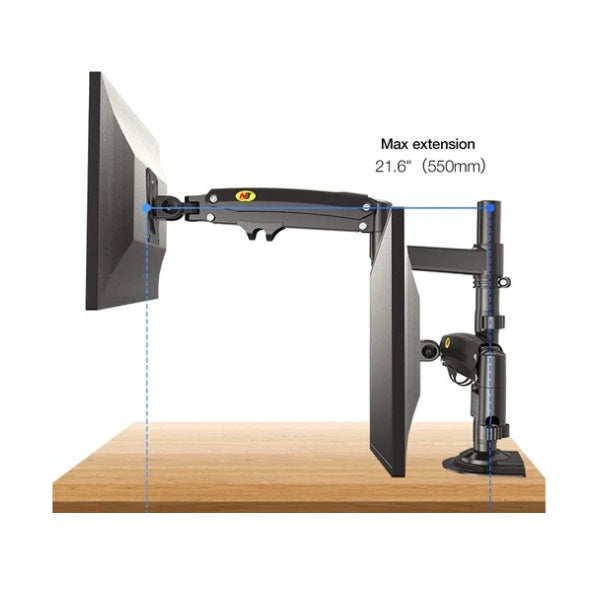NB H180 Dual Monitor 17”- 27” Full Motion Arm Desktop Table Mount Stand- Flat monitors