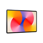 A tablet device shown at an angle against a plain white background, with a colorful abstract wallpaper displayed on its screen.
