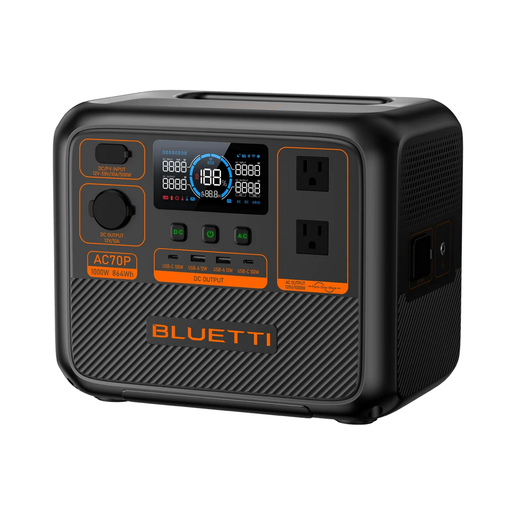 BLUETTI AC70P side profile and solar input port
