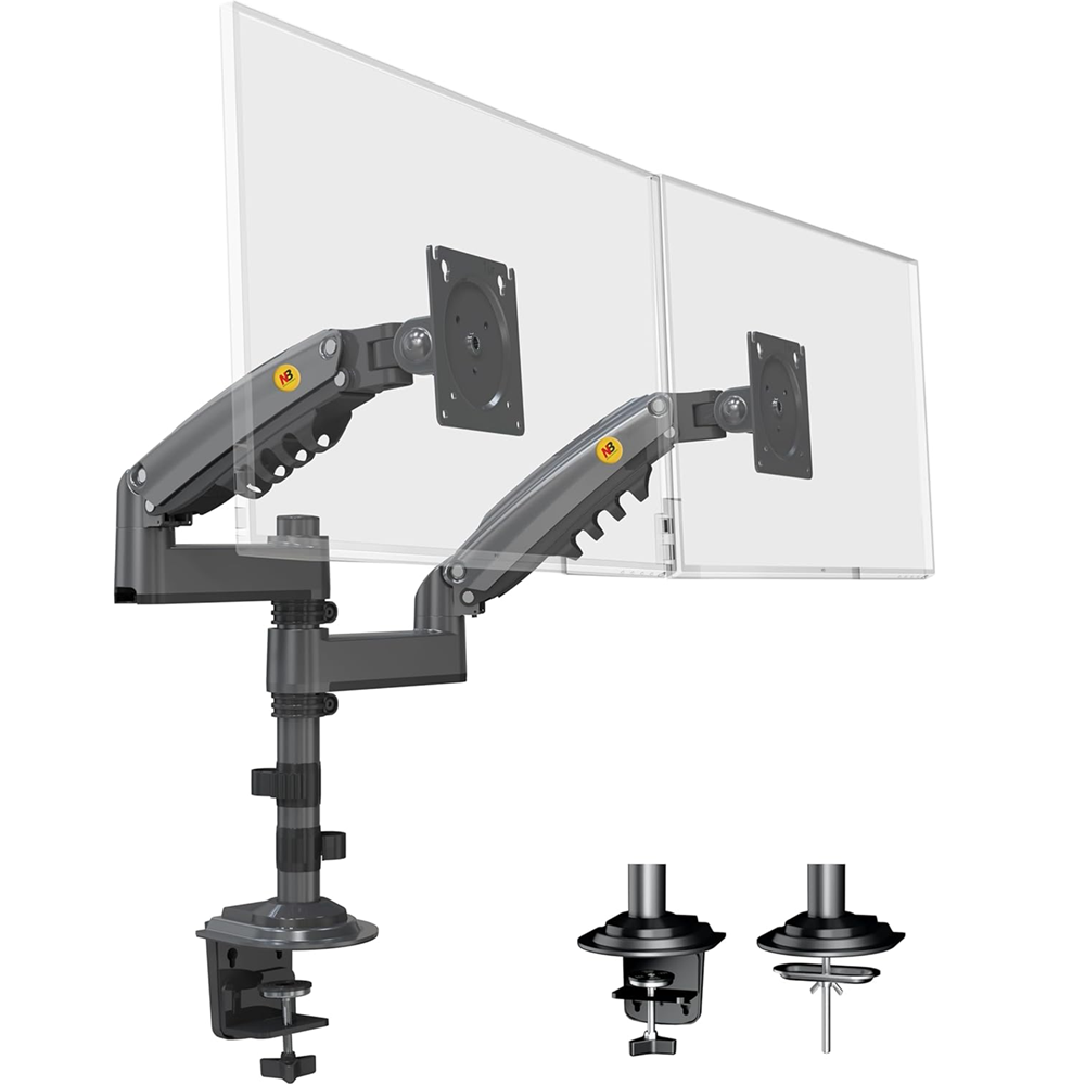 NB H180 Dual Monitor 17”- 27” Full Motion Arm Desktop Table Mount Stand- Flat monitors