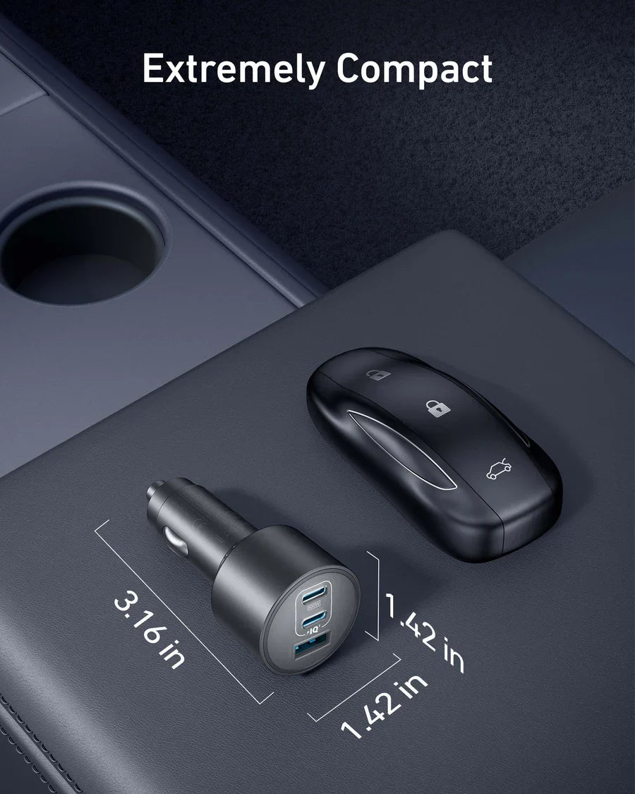 Anker Car Charger (167.5W, 3 Ports) with cable bundle | Gray