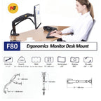 NB F80 Single Monitor 17″ – 30″ Arm Desk Mount Table Stand Full Motion Flat, 2-9 KG