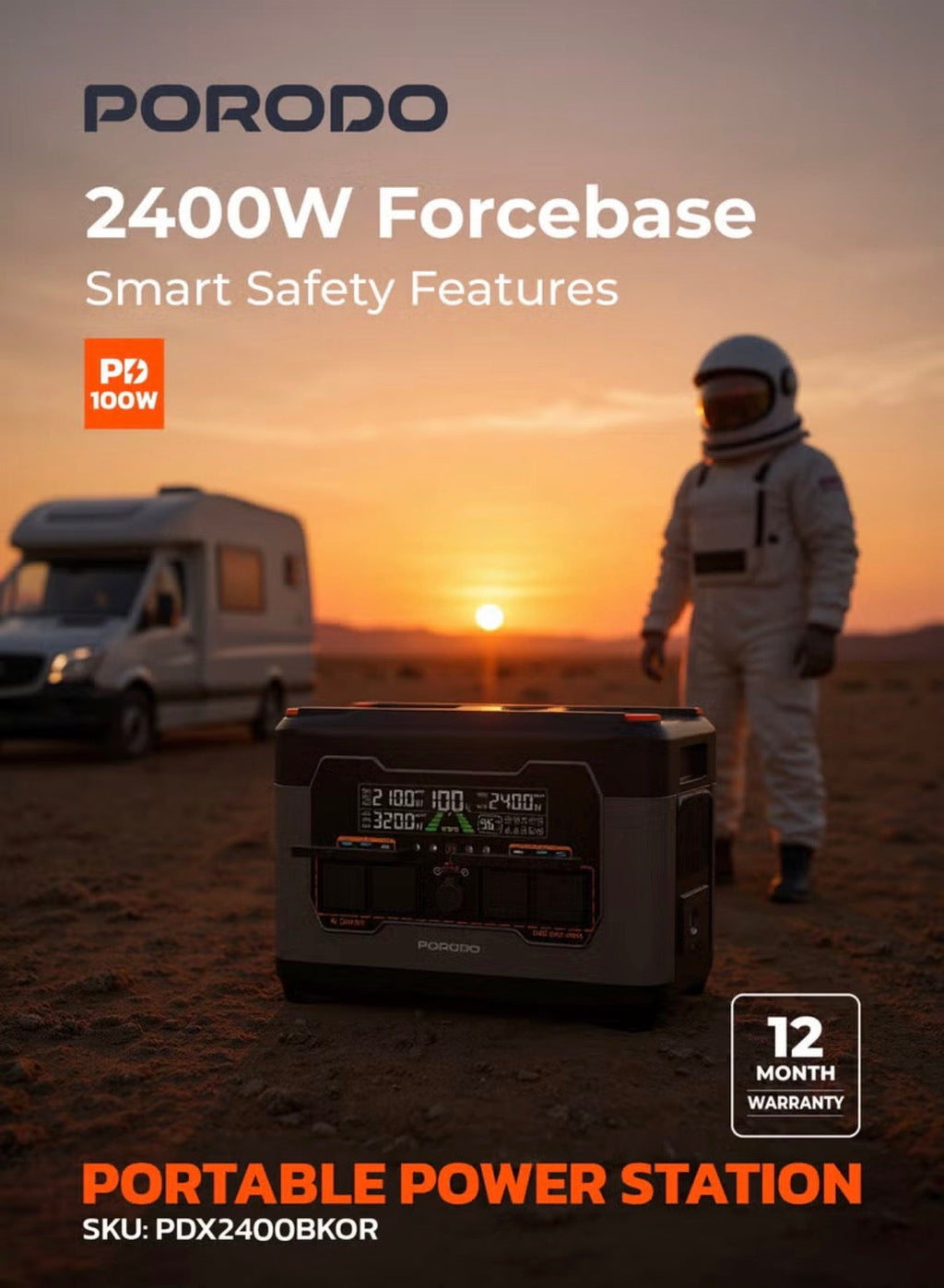 Porodo 2400W power station touchscreen display
