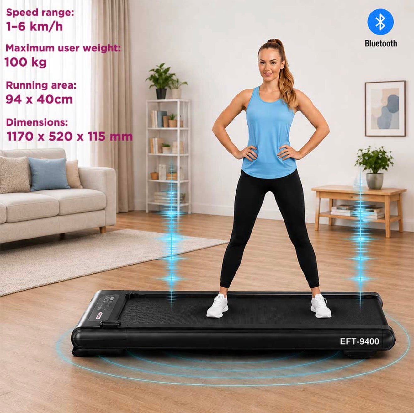 2.5HP Walking Pad Treadmill with 4 Level Vibration Massager