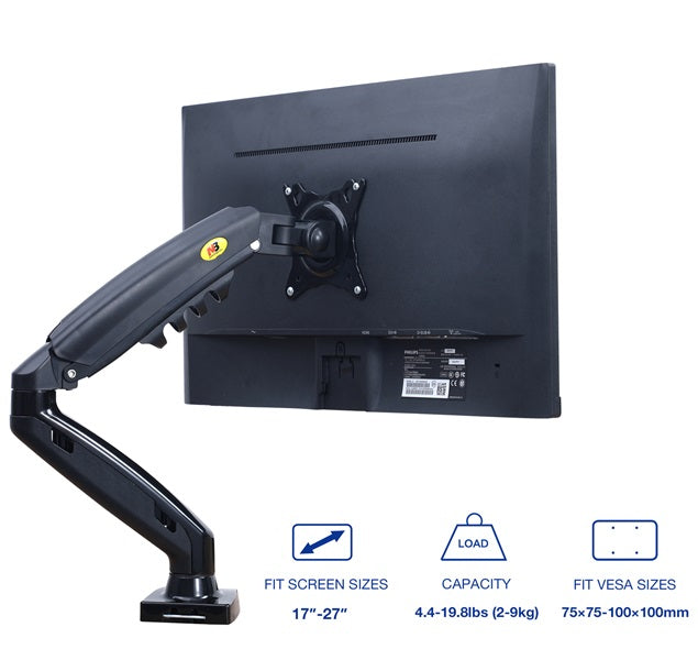 NB F80 Single Monitor 17″ – 30″ Arm Desk Mount Table Stand Full Motion Flat, 2-9 KG