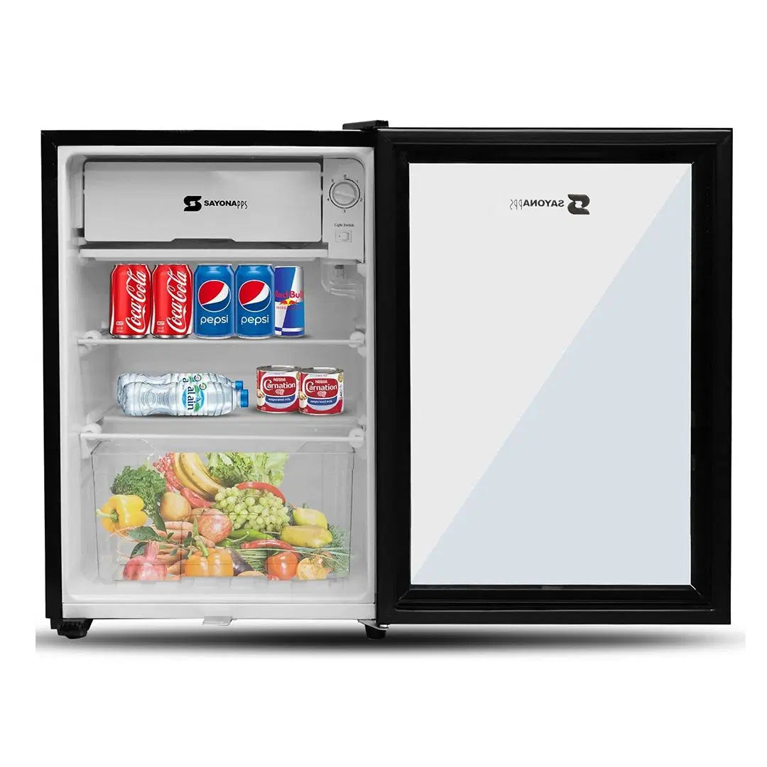 Sayona compact mini fridge interior shelves