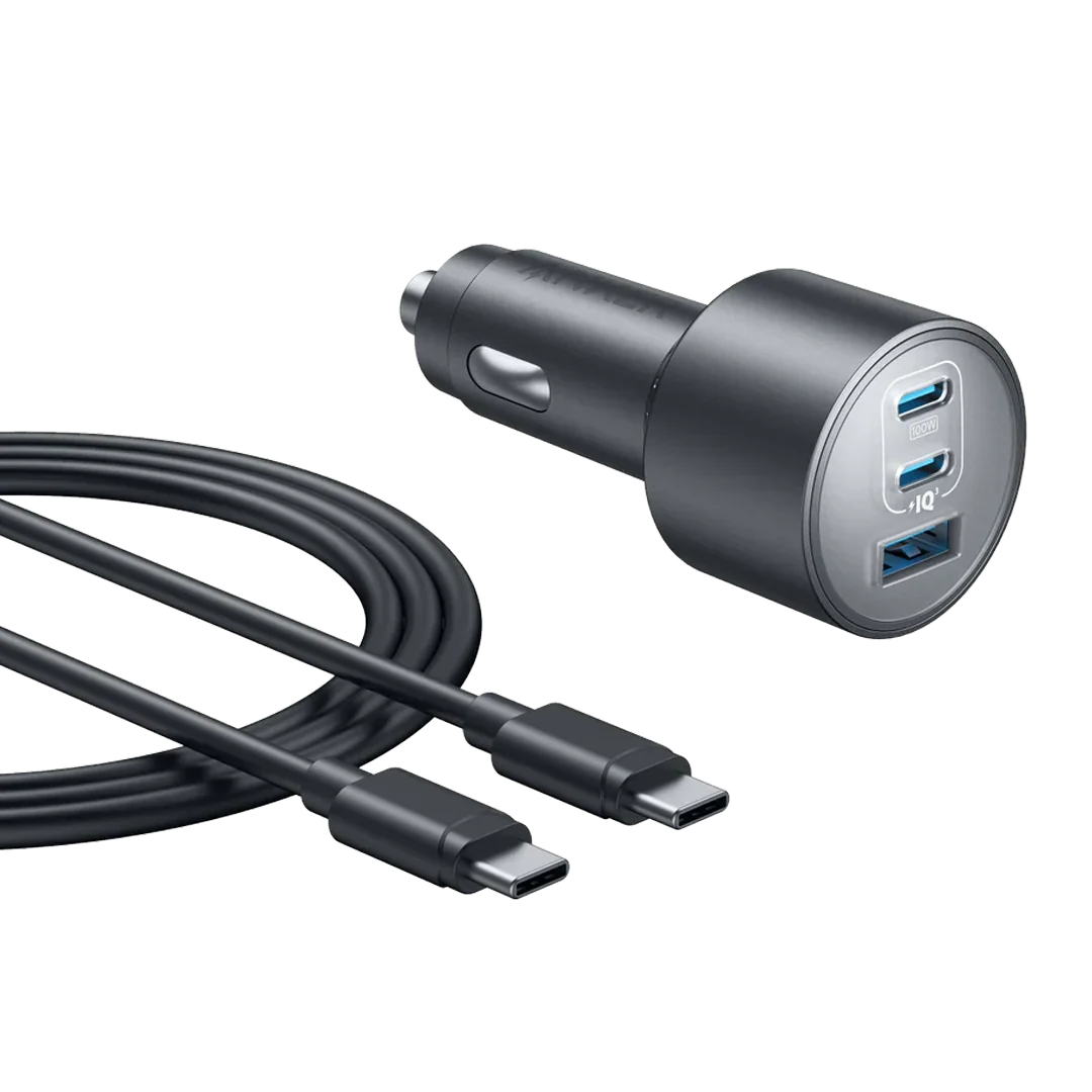 Anker Car Charger (167.5W, 3 Ports) with cable bundle | Gray