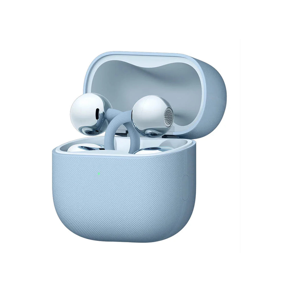 Huawei FreeClip 2 blue earbuds worn on ear