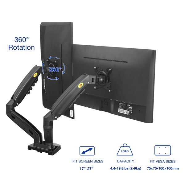 NB F160 Dual Monitor 17″ – 27″ Arm Desk Mount Table Stand Full Motion 2-9 KG – Flat Monitors
