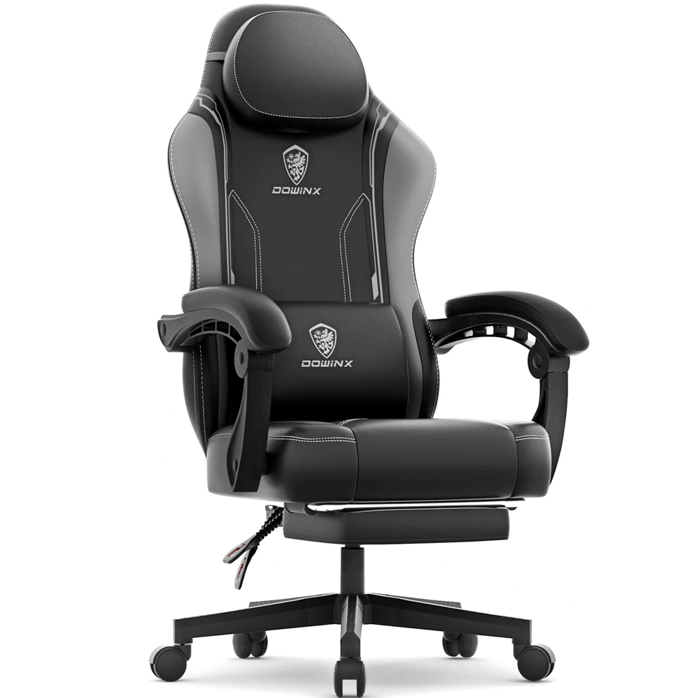 Dowinx gaming chair with footrest gray and black ergonomic front view Kuwait