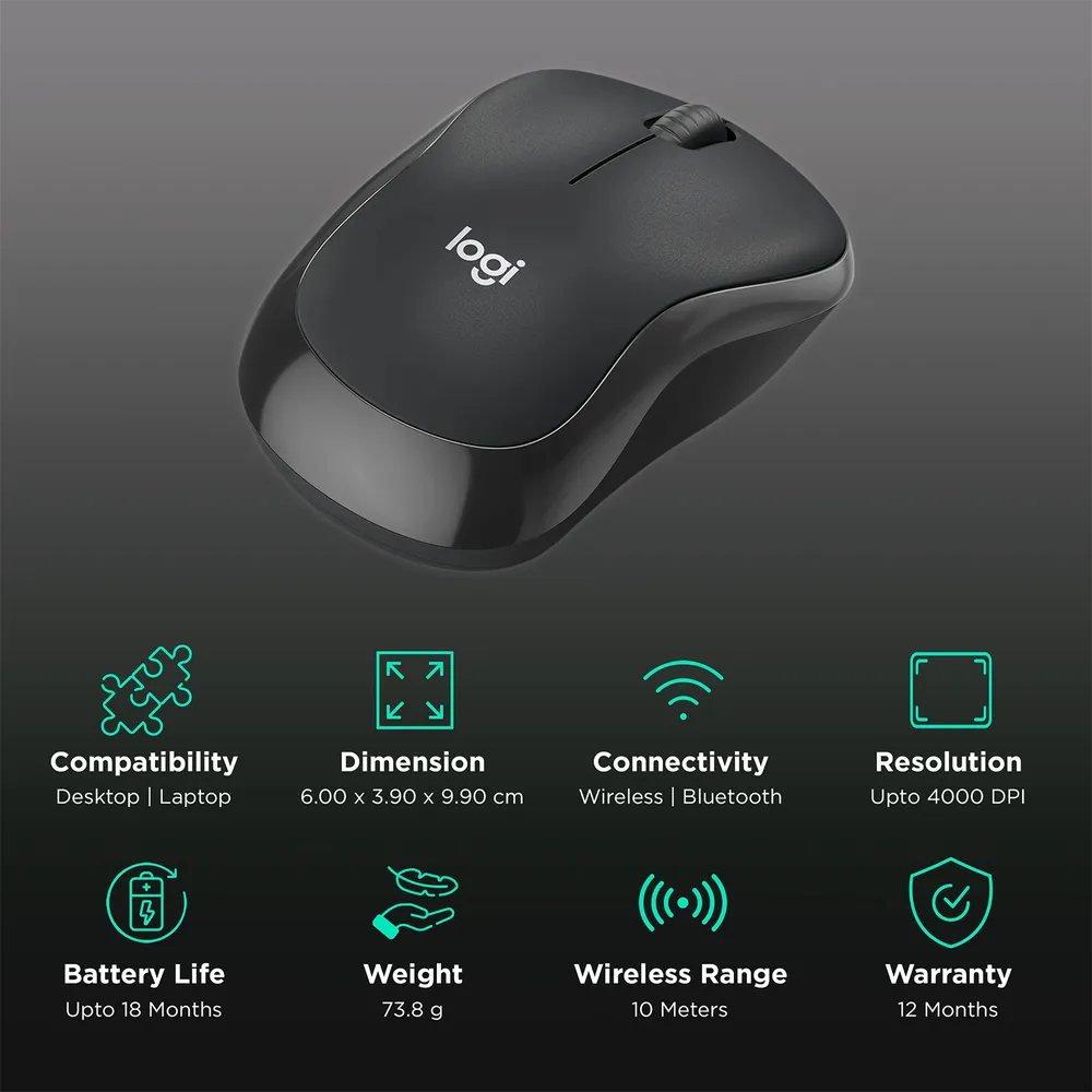 Logitech M240 graphite Bluetooth mouse side view