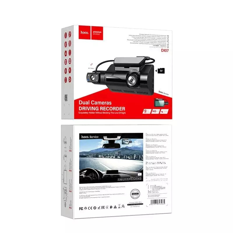 Hoco Di07 driving recorder screen displaying HD night vision footage