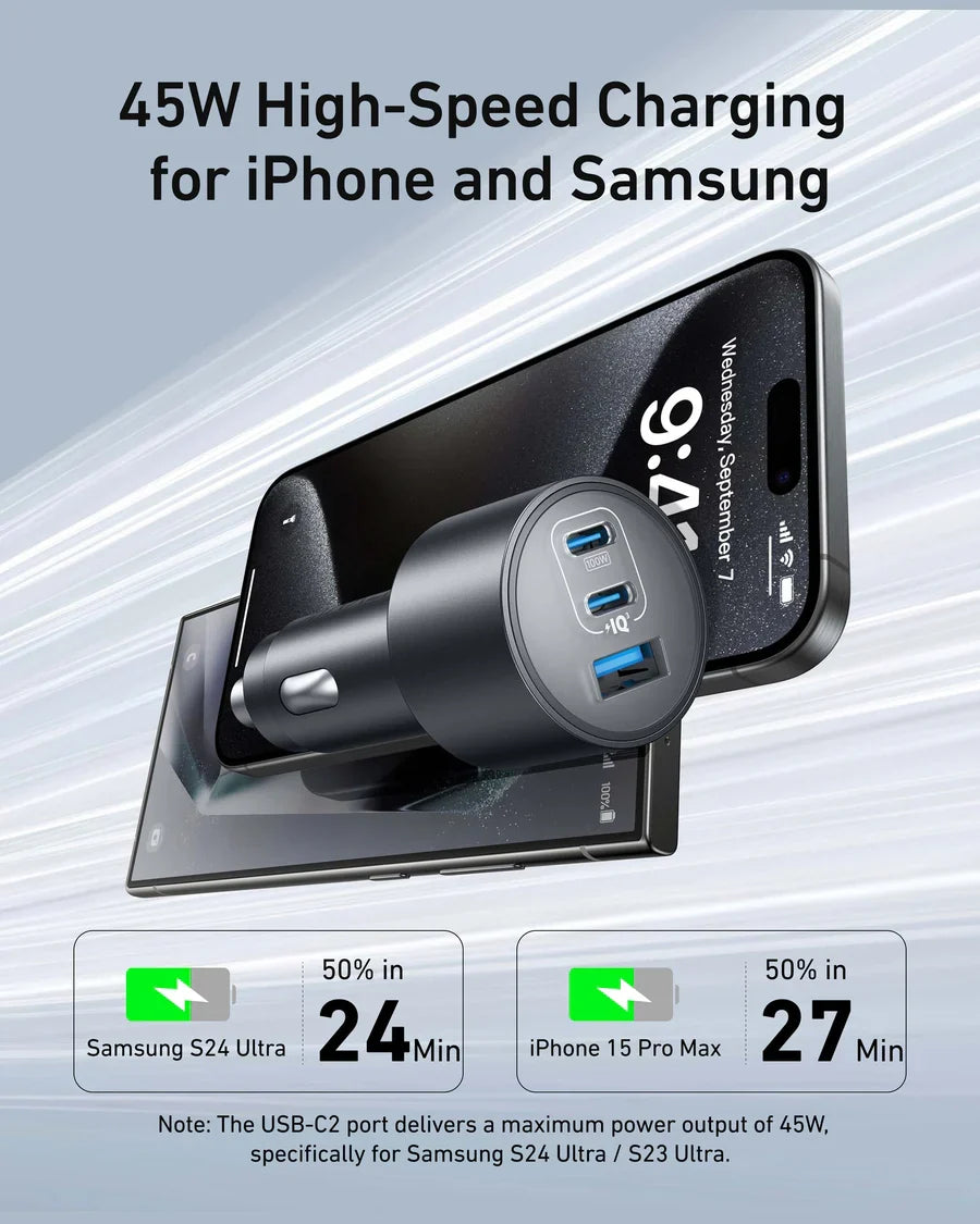 Anker Car Charger (167.5W, 3 Ports) with cable bundle | Gray
