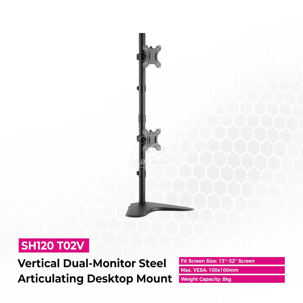 Skilltech SH120 T02V Vertical Dual-Monitor Steel Articulating Desktop Mount