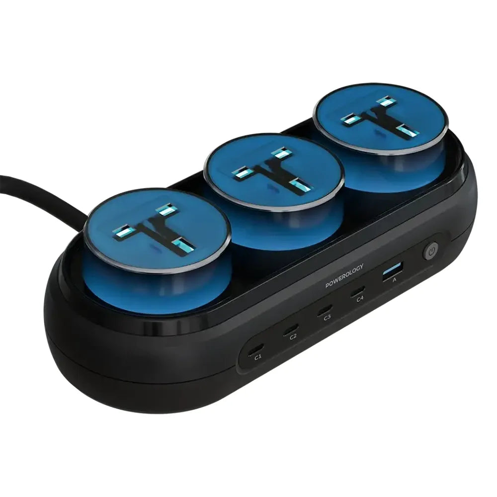 Powerology Holix GaN Multi-Port Power Station Grey front view with multiple charging ports