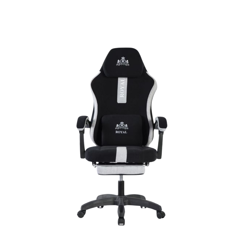 Royal gaming chair with footrest black and white front view Kuwait