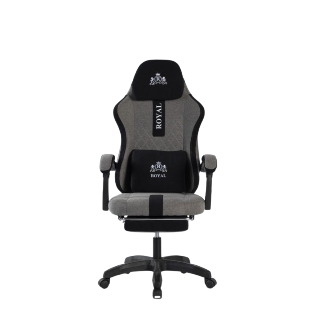 Royal gaming chair with footrest gray and black front view Kuwait