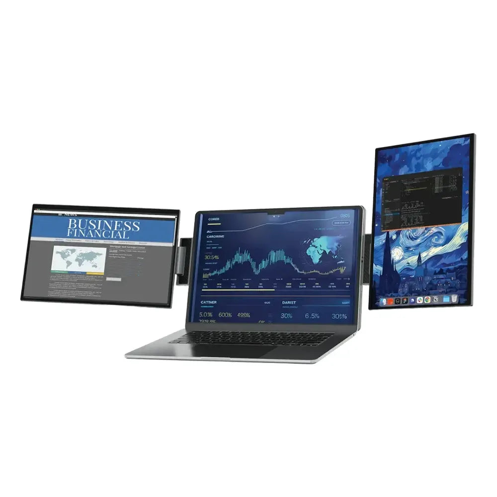 Powerology SkyFold 14-inch Dual Display Laptop Monitor in Black with dual Full HD IPS screens for multitasking and productivity.