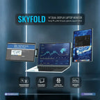 Portable Powerology SkyFold 14-inch laptop screen extender featuring dual displays, USB-C, Mini HDMI, and foldable design.
