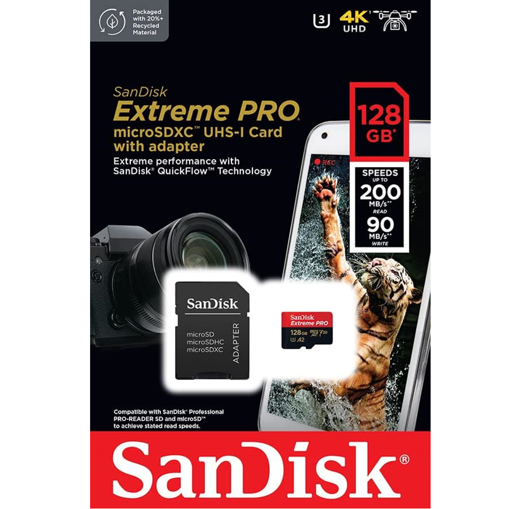 SanDisk 128GB Extreme Pro microSD Memory Card – 200MB/s