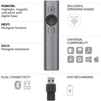 Logitech Spotlight Presentation Remote, Presenter, Wireless, Bluetooth, Rechargeable, 30m, Slate