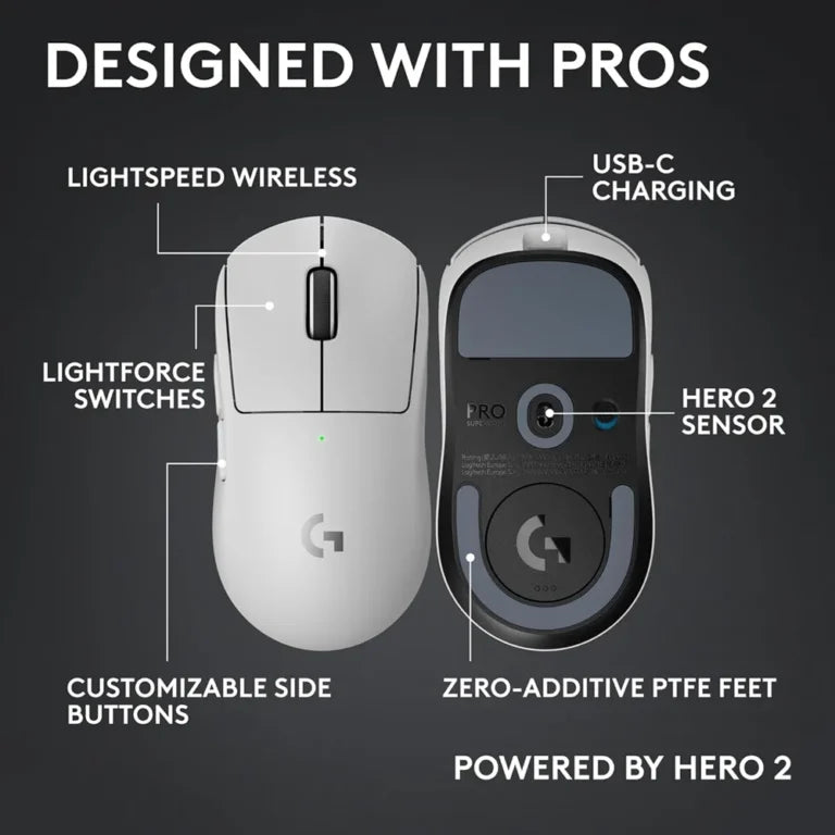 Logitech Pro X Superlight 2c (Compact) LIGHTSPEED Wireless Gaming Mouse 44K DPI, 53g, White