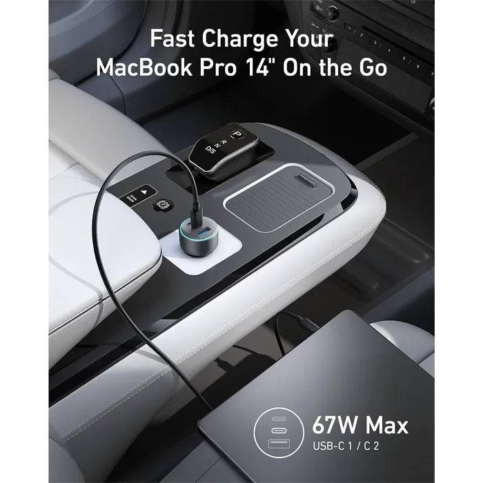 Anker 335 car charger charging phone and laptop