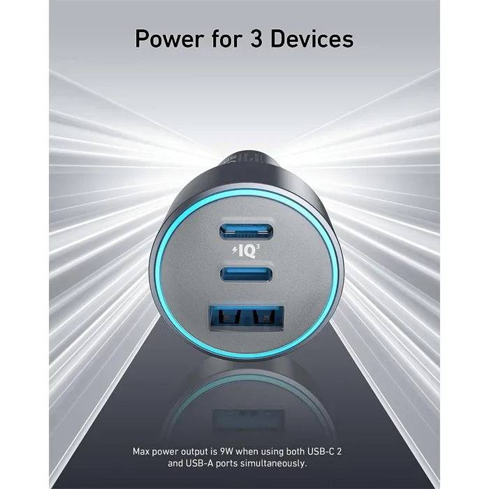 Anker 335 car charger USB-C and USB-A ports detail