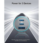 Anker 335 car charger USB-C and USB-A ports detail