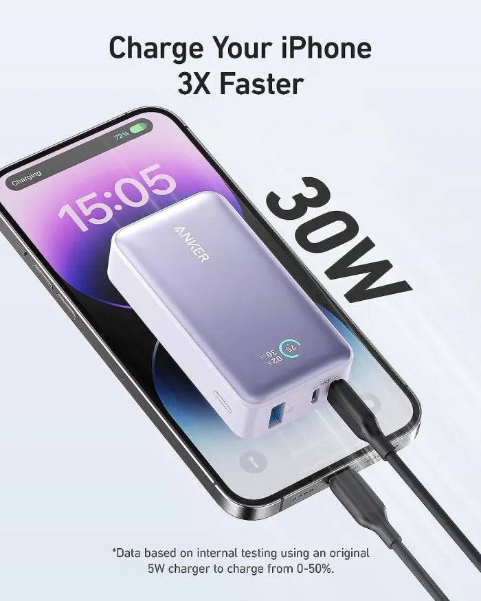 Anker 533 power bank violet digital display detail