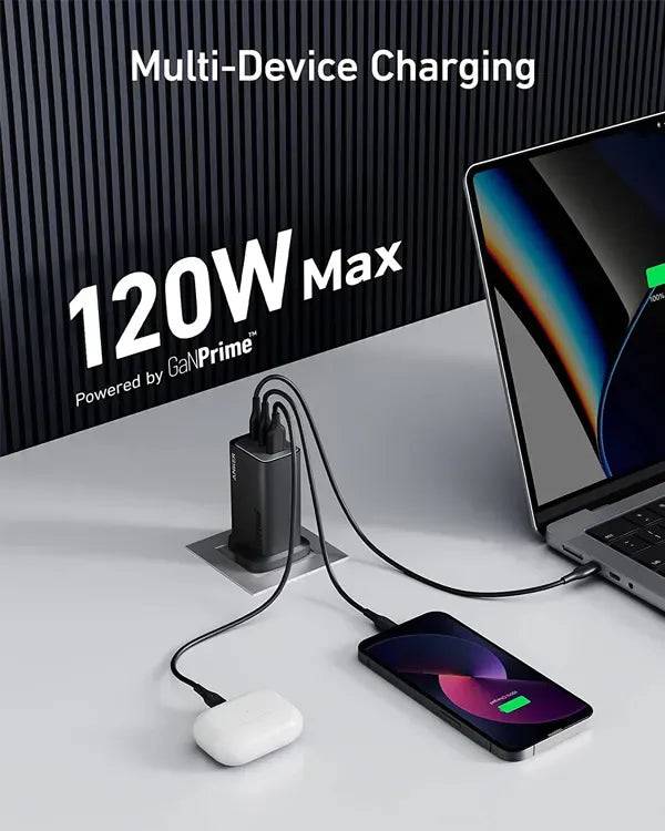 Anker 737 GaNPrime 120W charger ports detail