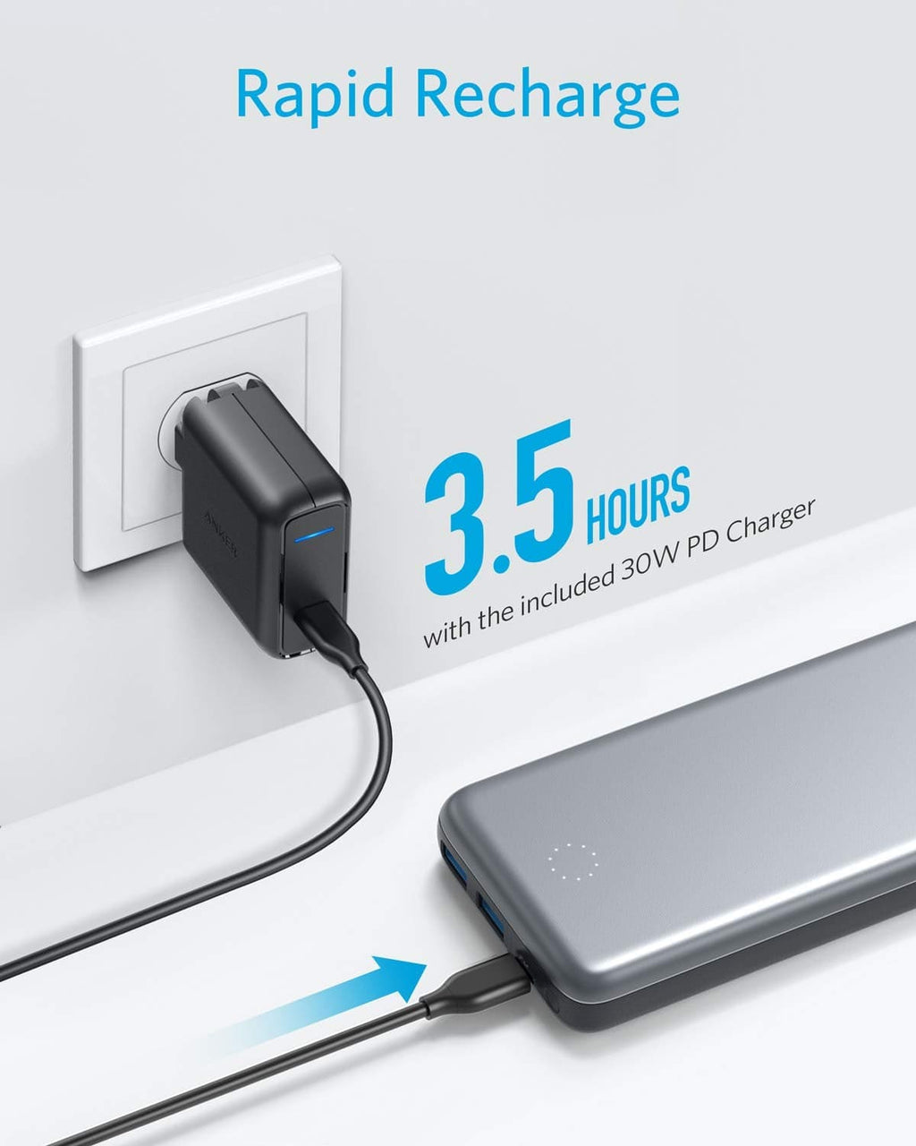 Anker PowerCore+ 19000 power bank ports and LED indicator