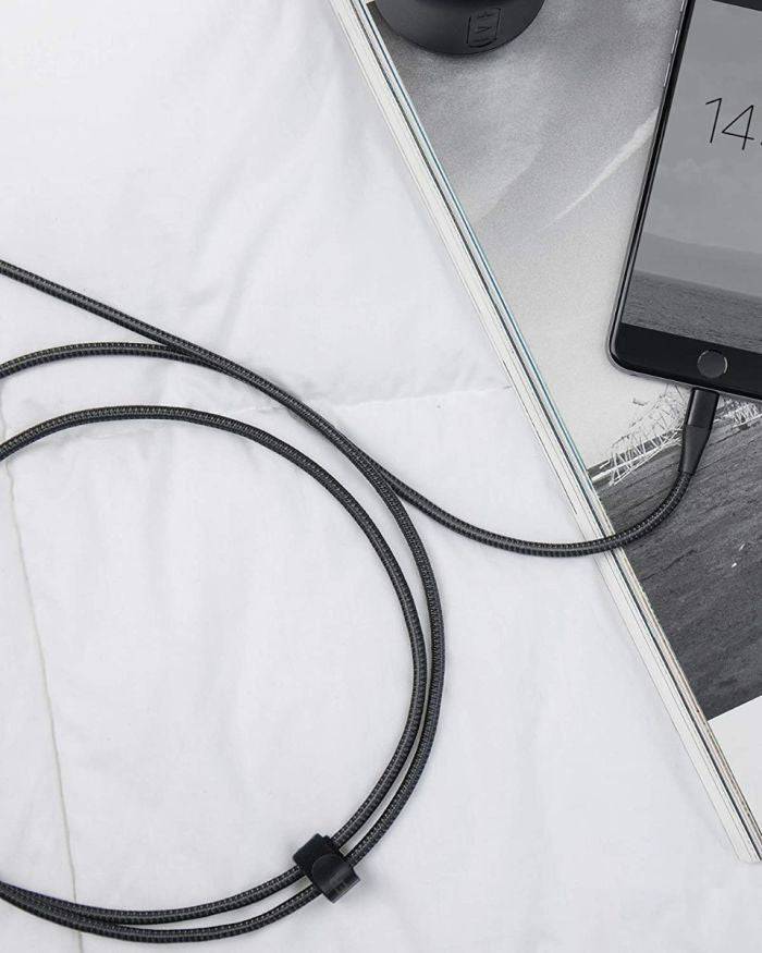 Anker PowerLine+ II cable charging iPhone on desk