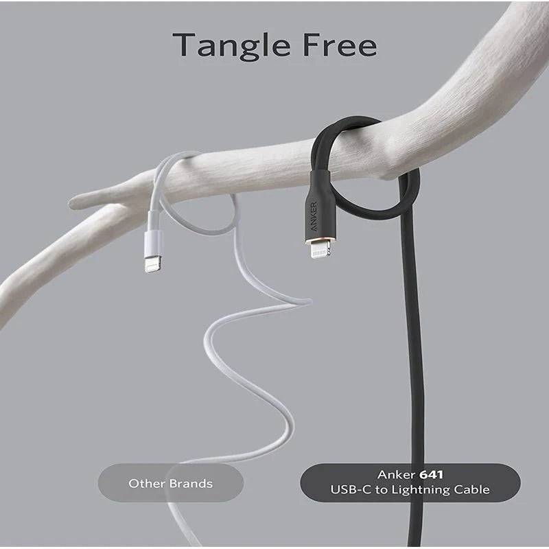 Anker PowerLine III Flow cable charging iPhone on desk