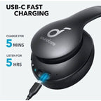 Anker Soundcore Q10i headphones USB-C charging port and controls